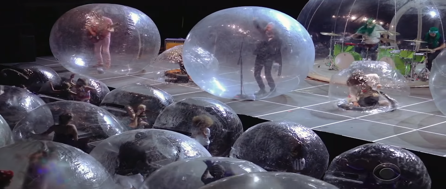 A live taping of American TV show, “The Late Show with Stephen Colbert”, performance by the rock band, the Flaming Lips