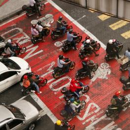 Busy weekday morning at an intersection